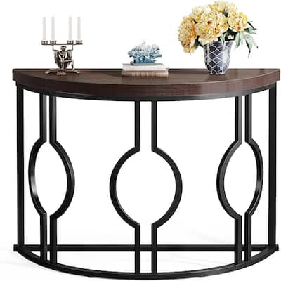 Wood Metal Half Moon Accent Sofa Table with Retro Finish Frame - 13.77"W x 43.3"L x 31.49"H