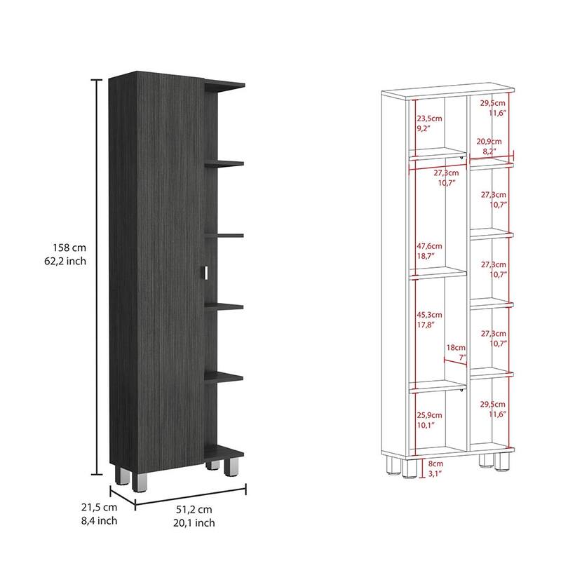 Corner Cabinet Womppi, Five Open Shelves, Single Door, Light Gray Finish,High quality and durable