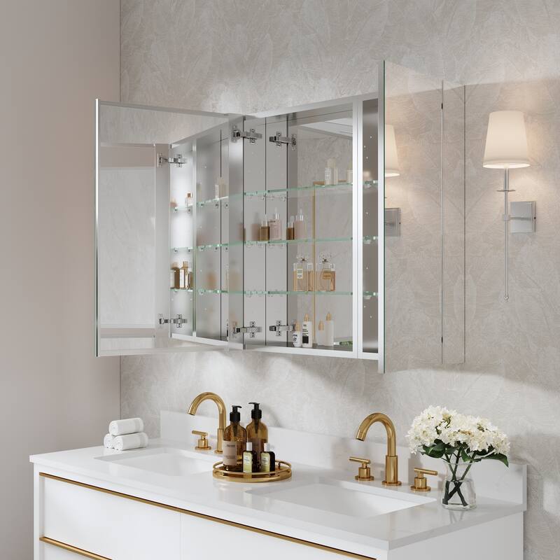 44"W X 30'H Bathroom Recessed or Surface Wall Mount Medicine Cabinet With Adjustable Glass Shelves