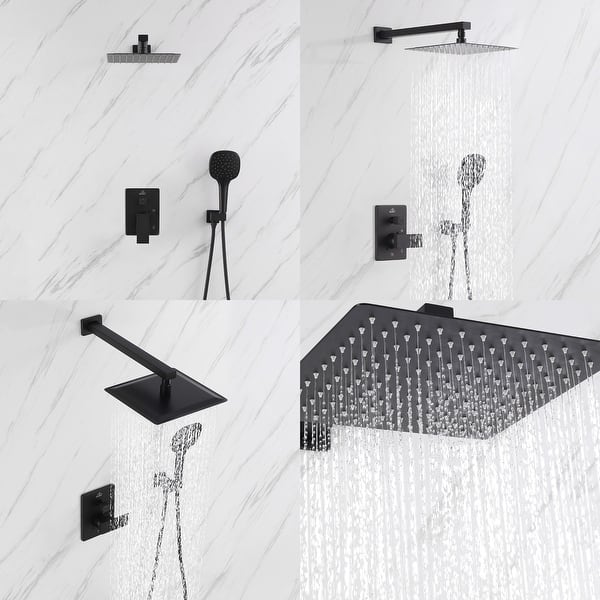 slide 2 of 7, ExBrite Shower Faucet Matte Black 10 inch Luxury Rain Mixer Shower Combo Set Wall Mounted Rain Shower Head System