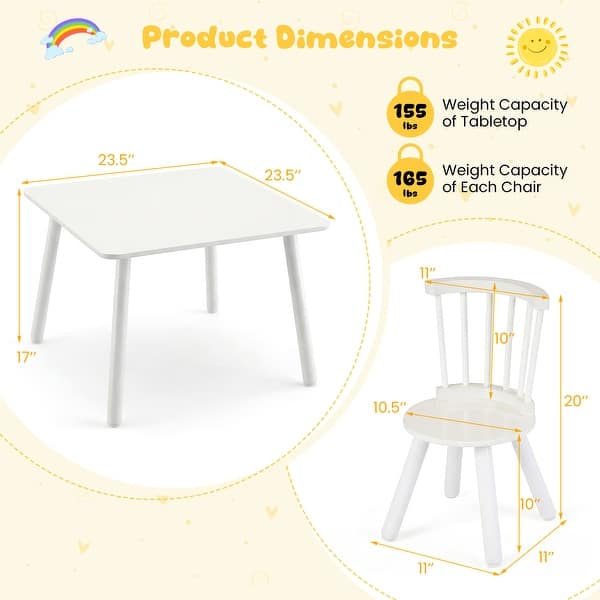 dimension image slide 0 of 2, Gymax 3PCS Toddler Furniture w/Pine Wood Frame Curved Backrest Round