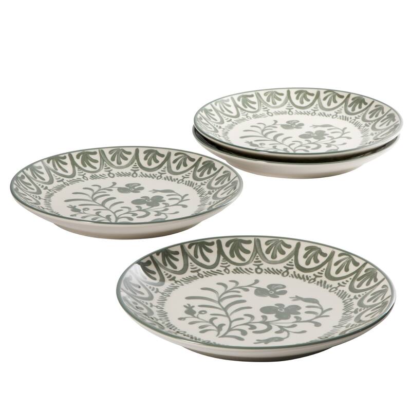 Bloomhouse - 2-Time Oprah's Favorite Things - Valencia Flor 4 Piece 10.75" Dinner Plate Set, Stoneware Floral Decal Design