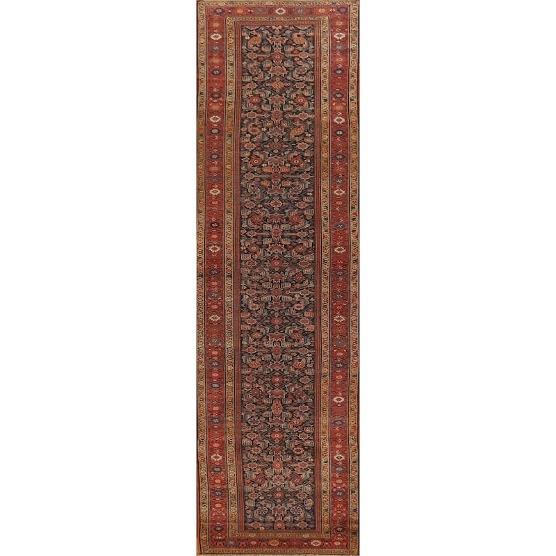 Hand Knotted Oriental 100% Wool Carpet Traditional All-Over Navy Blue & Blues Malayer Runner Rug - 16' 9'' X 3' 7''