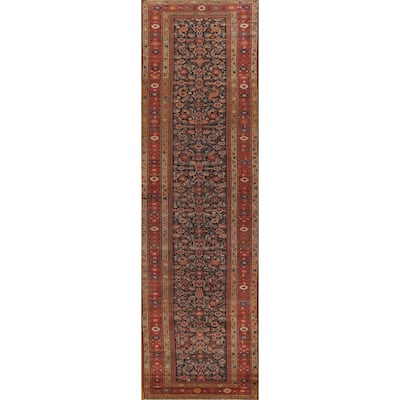Hand Knotted Oriental 100% Wool Carpet Traditional All-Over Navy Blue & Blues Malayer Runner Rug - 16' 9'' X 3' 7''