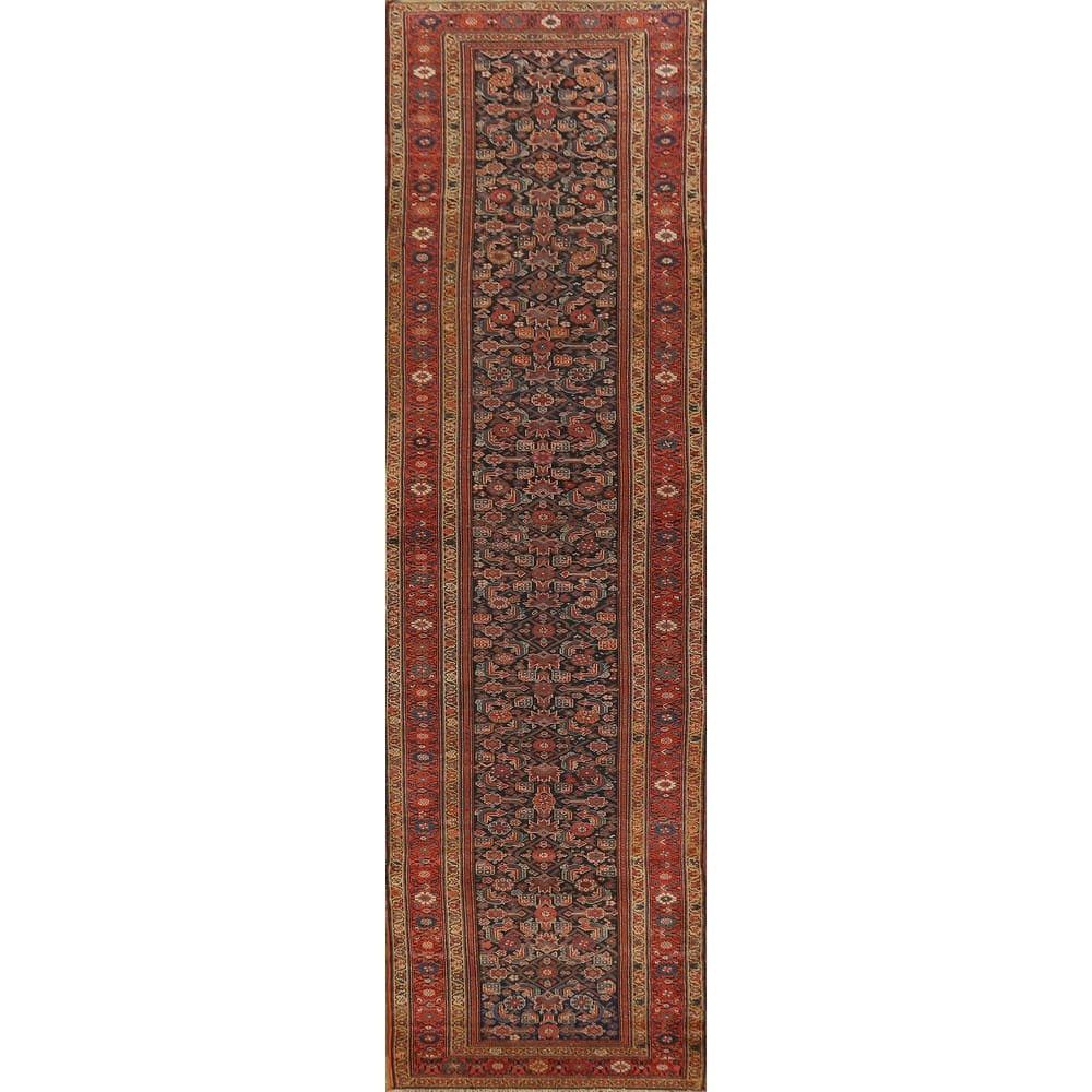 Hand Knotted Oriental 100% Wool Carpet Traditional All-Over Navy Blue & Blues Malayer Runner Rug - 16' 9'' X 3' 7''