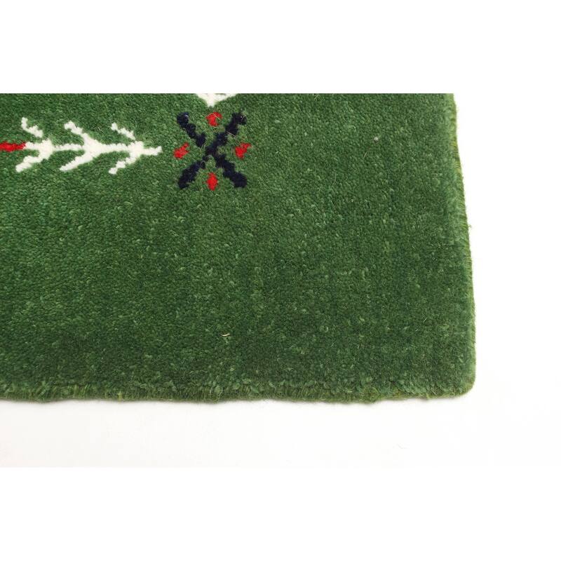 ECARPETGALLERY Hand Loomed Kashkuli Gabbeh Green Wool Rug - 3'1 x 5'0