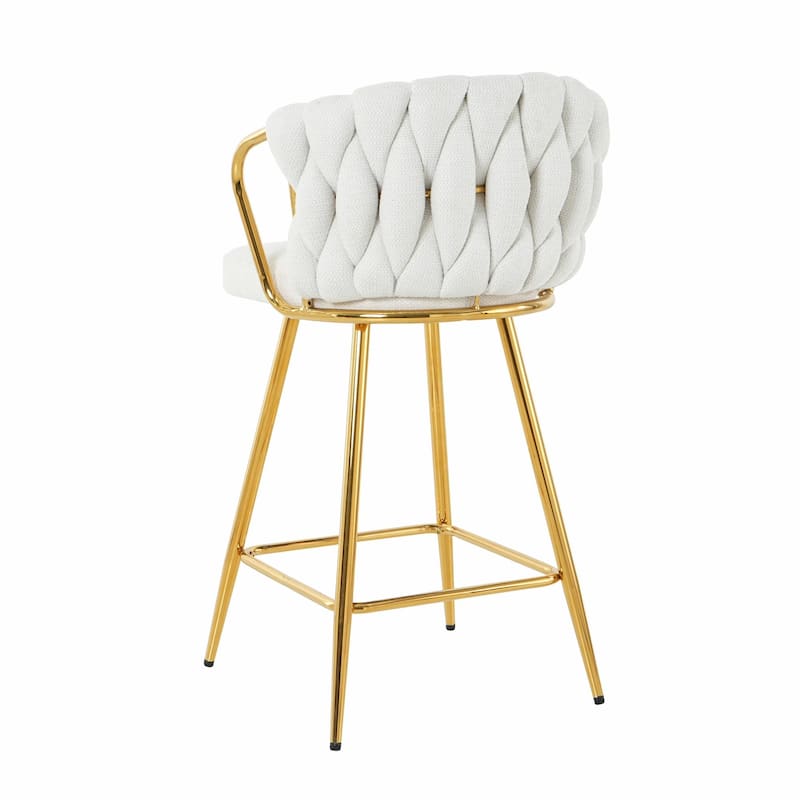 Contemporary Linen Bar Chair with Gold-Plated Legs (Set of 2)