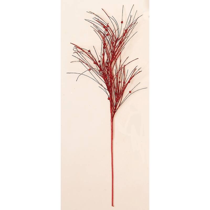 28" Glitter Pine Spray, Red, Set of 3 - Red