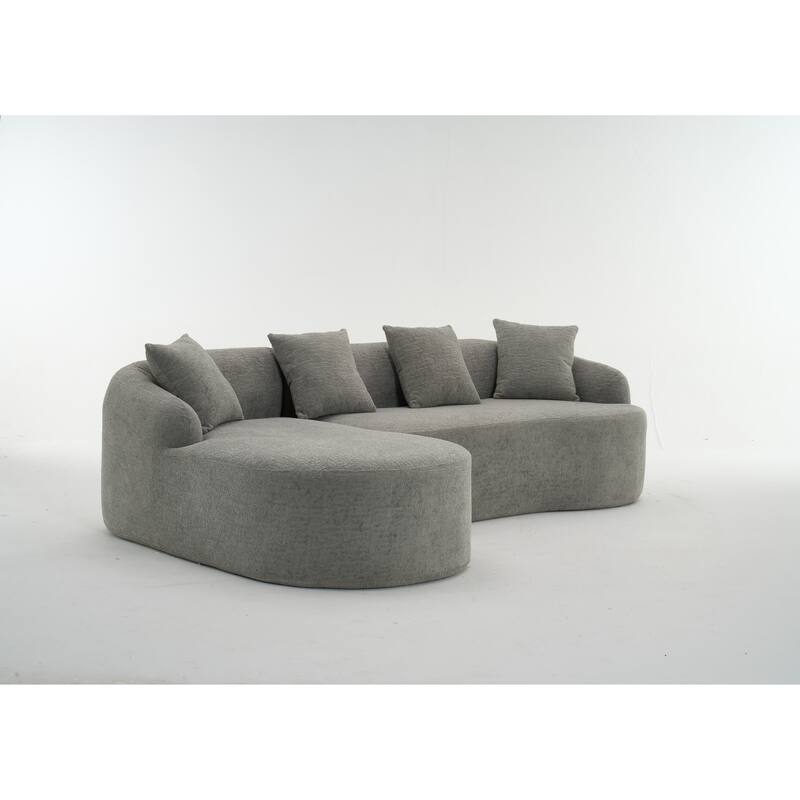 98.4" Chenille L-Shaped 3-Seater Sofa with Chaise Lounge and 4 Pillows