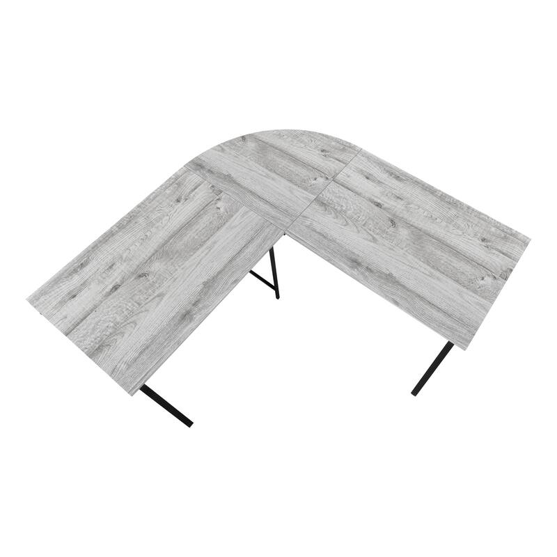 L-Shaped Computer Desk, 55" Grey Laminate, Black Metal, Corner Design, Modern Office
