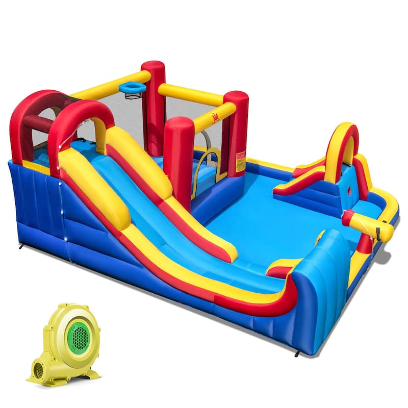 Gymax Inflatable Water Slide Giant Kids Water Park w/ Double Slides & - Kids