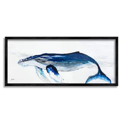 Stupell Vivid Blue Whale Swimming Marine Animal Sea Life Framed Wall Art, Design by Stacy Gresell