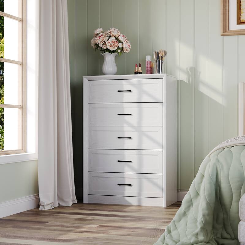 Farmhouse 5 Drawers Dresser 46.5" Tall Chest of Drawers White/Brown - Brown