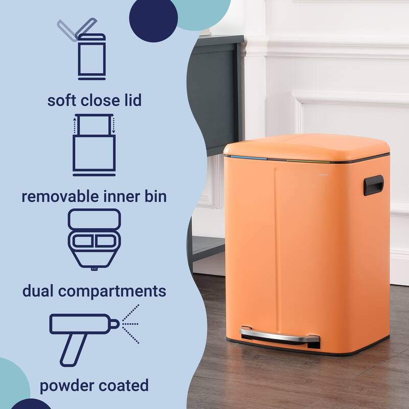 happimess 10.6-Gallon Double Bucket Trash Can with Soft Close Lid