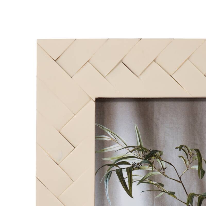 Sagebrook Home Woven Photo Frame, Contemporary Resin Ivory Decorative Picture Frame