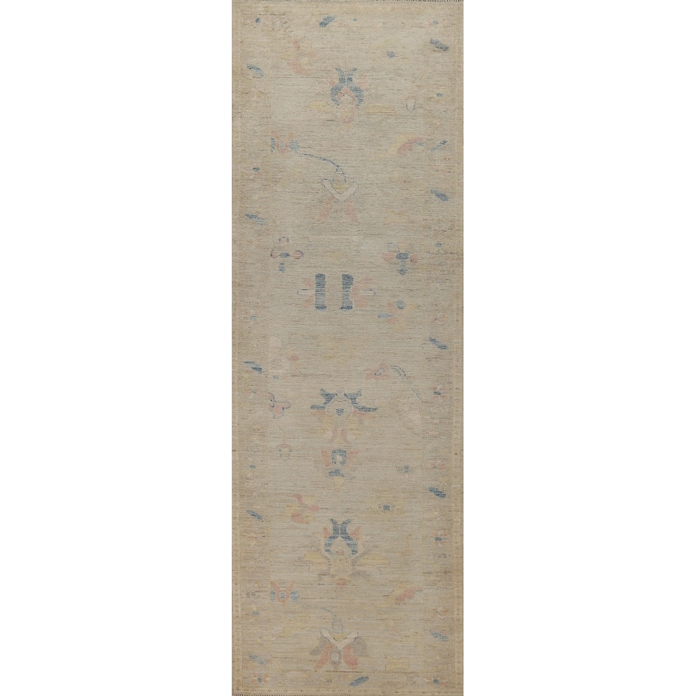 Hand Knotted Oriental 100% Wool Carpet Transitional Floral Beige & Ivories Oushak Runner Rug - 11' 9'' X 2' 9''