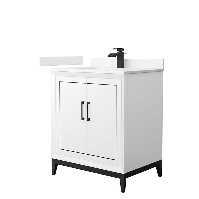 Marlena 30-Inch Single Vanity Set, Cultured Marble Top - White, Black Trim, Carrara Cultured Marble Top