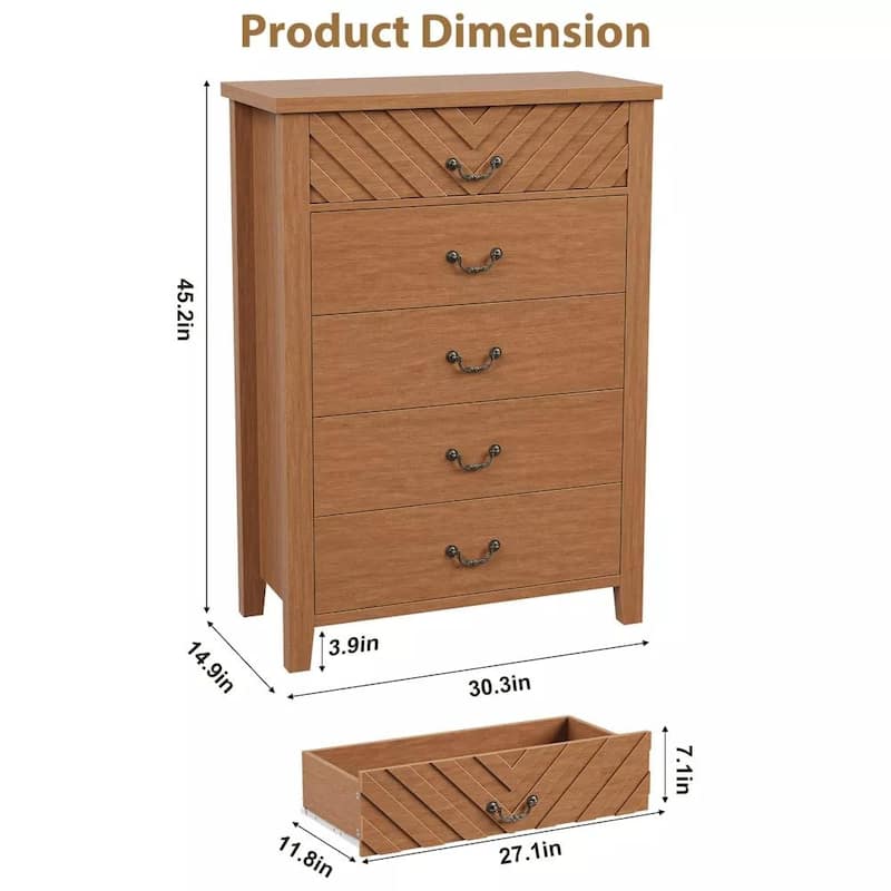 Farmhouse 5-Drawer Dresser for Bedroom, Freestanding Vertical Wooden Storage Chest