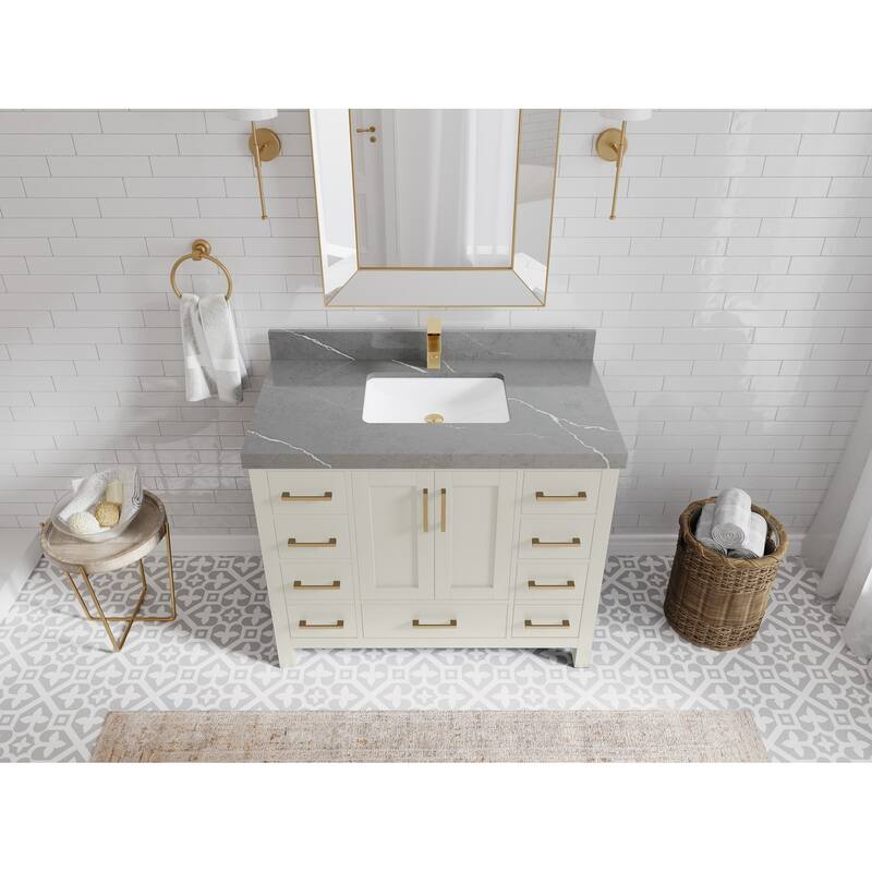 Willow Collections 42 in. W x 22 in. D Malibu Single Sink Bathroom Vanity with Countertop - 2" Piatra Gray - Fine Grain
