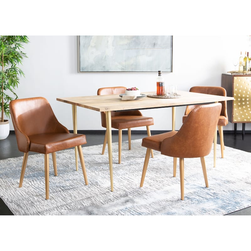 SAFAVIEH Nobie 18.3" Upholstered Dining Chair - Grey / Gold (Set of 2) - 21" x 22" x 31" - 21Wx22Dx31H