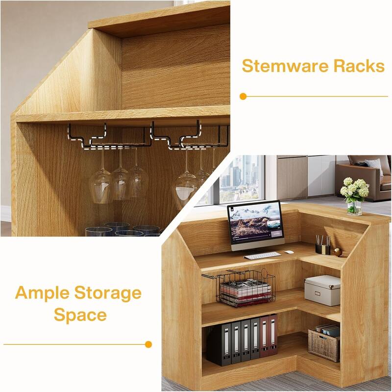 Reception Desk with Storage Shelves, L Shaped Modern Front Desk