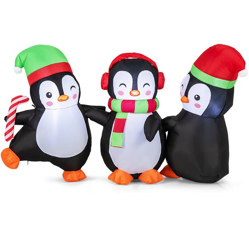Gymax Christmas Inflatable Penguins Family Pre-Lit Festive Inflatable - See Details