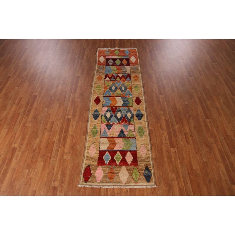 Tribal Moroccan Oriental Runner Rug Handmade Multi-Color Wool Carpet - 3'0" x 9'9"