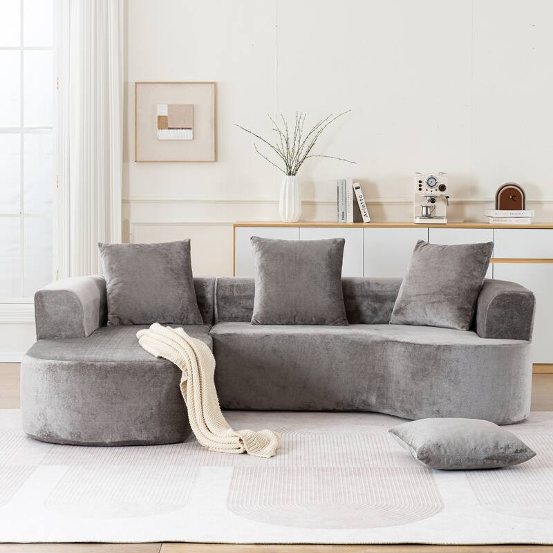 GDFStudio - Modular L-Shaped 3-Seater 100" Corduroy Sectional Sofa with Deep Seat - Grey