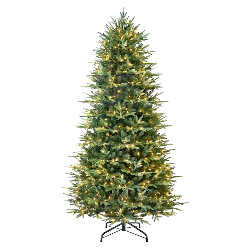 Puleo International 7.5' Pre-Lit Artificial Fraser Fir Slim Tree with 700 Dual-Color LED Lights