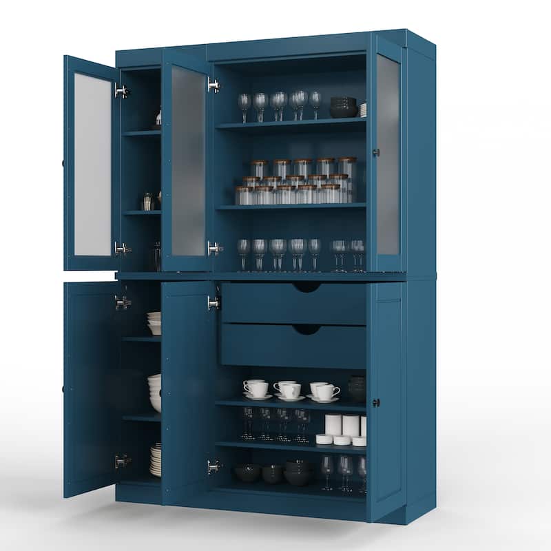 Palace Imports 100% Solid Wood 48.5" Pantry China Cabinet with Frosted Glass, Solid Wood Doors and 2-Drawers