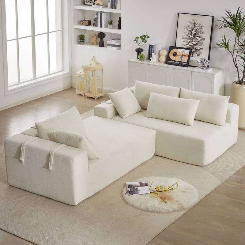Free Combination Chenille Upholstered L-shaped Sectional Sofa with Loveseat and Single Chaise Living Room Couch Set with Pillows