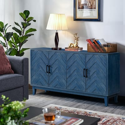 Vintage Style 4-Door Buffet Cabinet with Lacquered Accent Storage