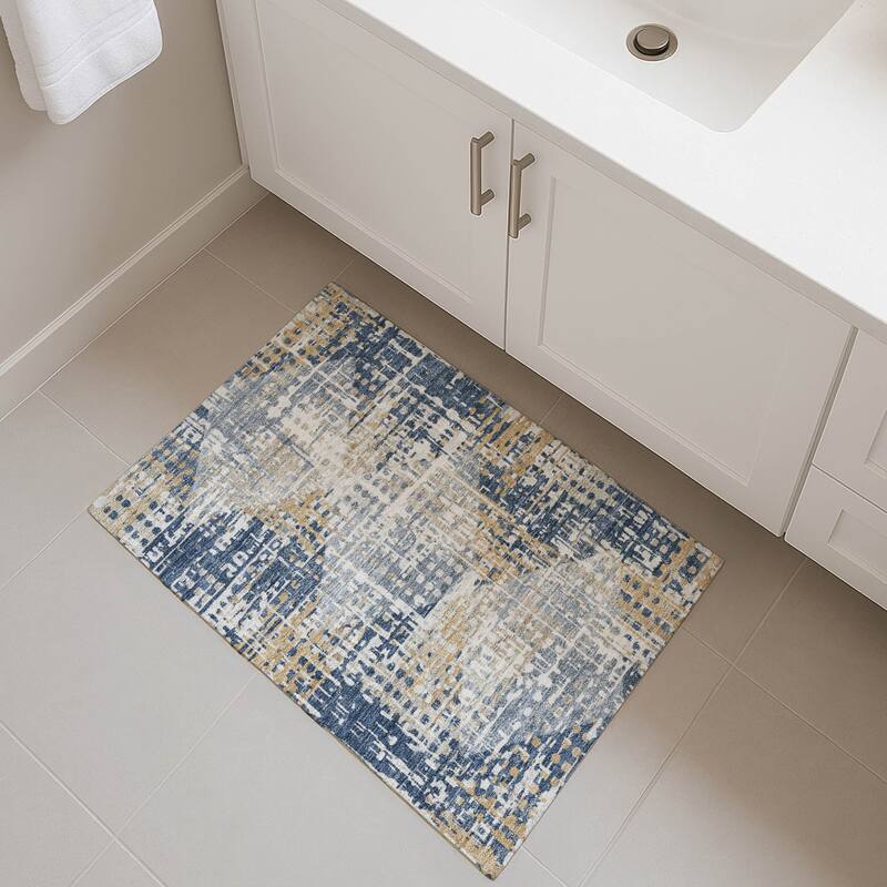 Premium Washable Super Soft Hatch Diamond Mayfield Rug - Navy - 1'8" x 2'6"