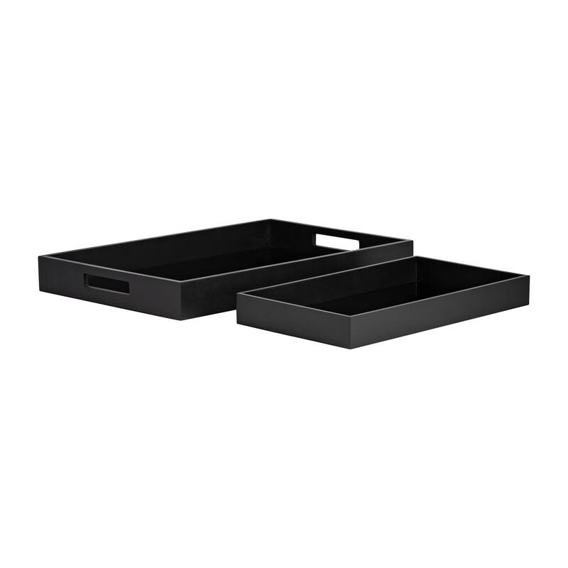Sagebrook Home Set of 2 Nesting Serving Trays Wood/Glass 14" and 18" Rectangular Black Decorative Trays - 18" x 12" x 2" - Black - 18" x 12" x 2"