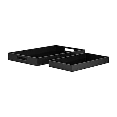 Sagebrook Home Set of 2 Nesting Serving Trays Wood/Glass 14" and 18" Rectangular Black Decorative Trays - 18" x 12" x 2"