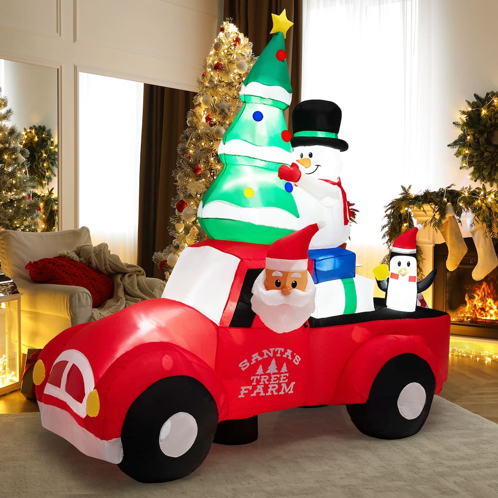 8FT Wide Inflatable Santa Claus Driving a Car w/ LEDs & Air Blower