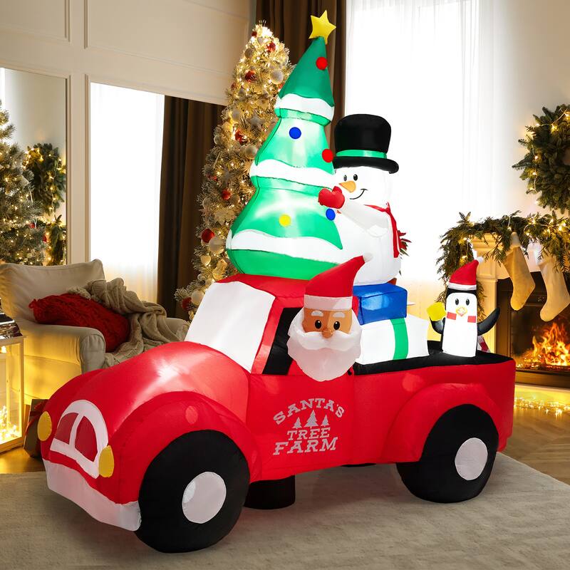 Costway 8FT Wide Inflatable Santa Claus Driving a Car w/ LEDs & Air - See Details