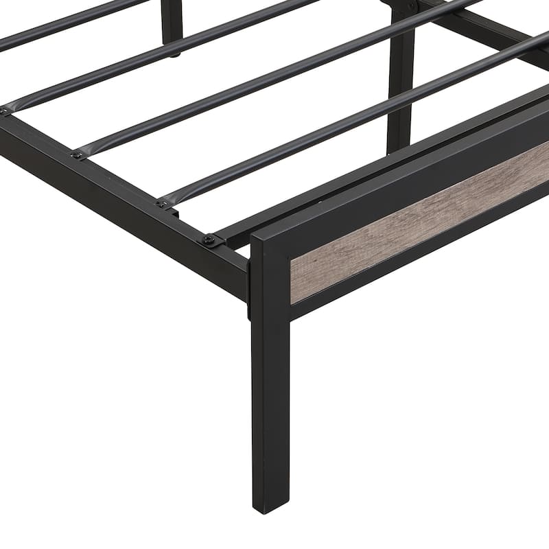 Beige+Black+Grey Queen Size Metal Platform Bed with Upholstery Storage Function Headboard and Usb Liner