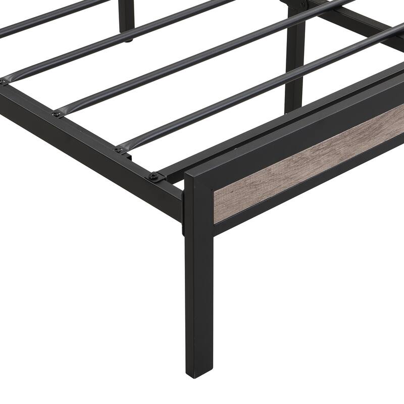 Full Size Bed Frame with USB LINER, Upholstered Headboard with Shelves, Metal Platform Bed with Footboard, No Box Spring Needed