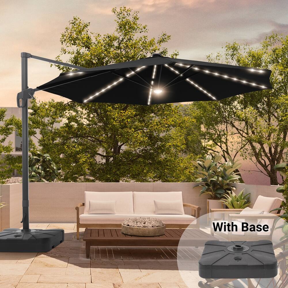 11FT Solar LED Patio Cantilever Umbrella With Resin Base by Bonosuki