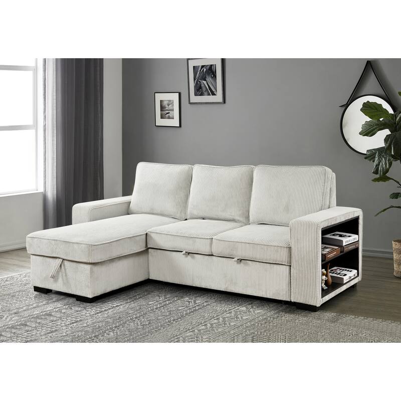 L-Shaped Sectional Convertible Sleeper Sofa Bed with Storage, USB Port & Cup Holder - Beige - Multi-Color