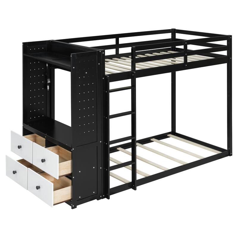 Twin Bunk Bed with Storage, Shelves, and LED Light Strip by Harper&Bright Designs