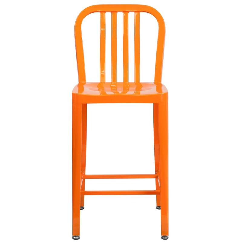 2 Pack 24'' High Metal Indoor-Outdoor Counter Height Stool w/ Vertical Slat Back