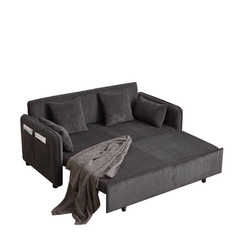 66 Inch Sleeper Sofa Bed Adjustable Sleeper With Pullout Bed 4 Pillows And Side Pockets Soft Convertible