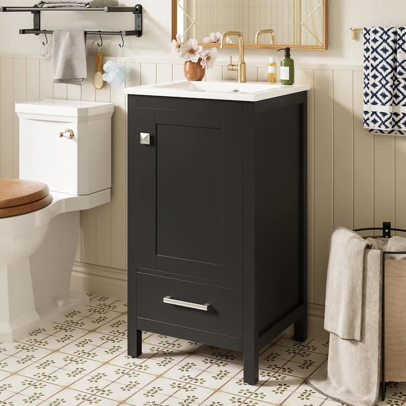 Modern Bathroom Vanity with Ceramic Sink - Soft-Close Drawers, Door Organizer, Divider Drawer
