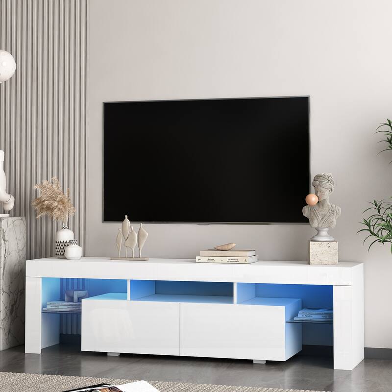 High Gloss TV Stand for TVs up to 65'', Entertainment Center w/ Glass Shelf Modern TV Console w/ Storage Drawers for Living Room