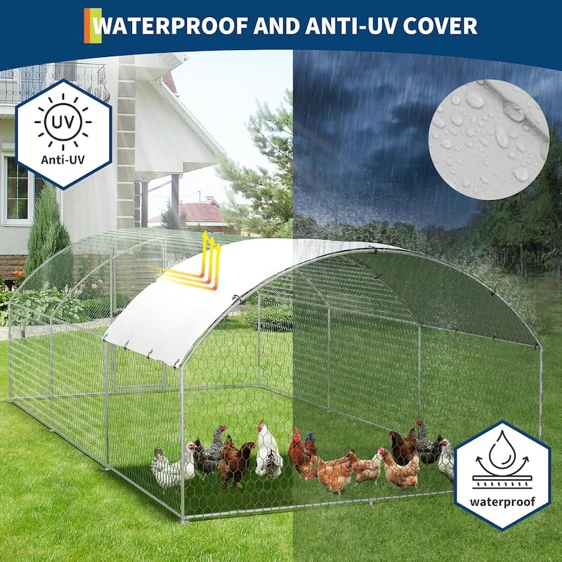 Chicken Coop, Walk-in Poultry Run Pen with Waterproof Anti-UV Cover for Backyard, Farm