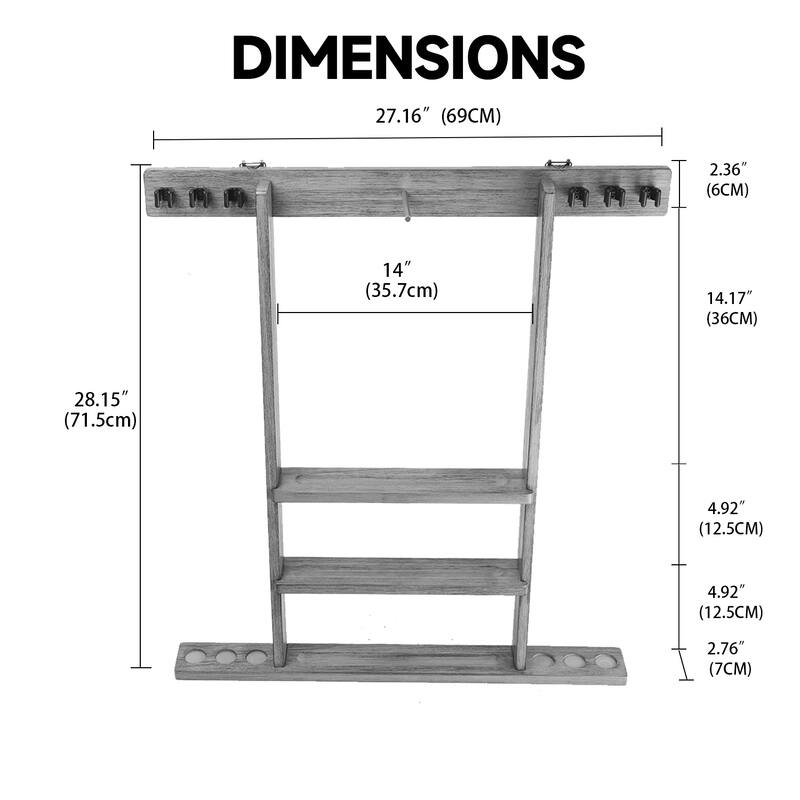GSE™ 6-Pool Cue Wall Mounting Billiard Cue Rack, Hanging Wall Mounted Pool Cue Stick Holder