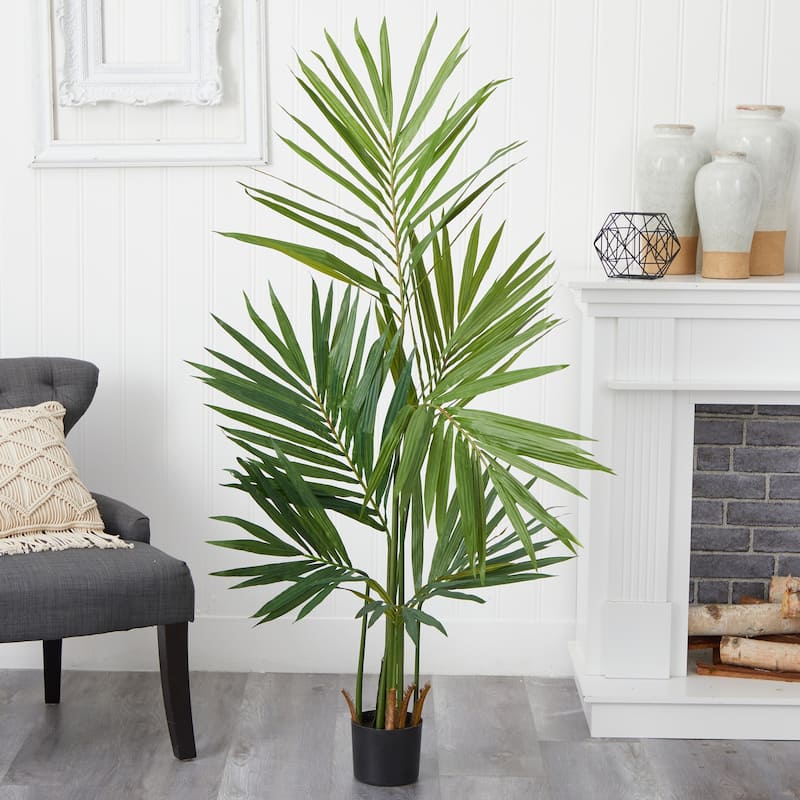 Artificial Palm Tree 5ft - Lush Green Indoor Plant Decor, Realistic Faux Tree for Home Office Living Room - 5ft.