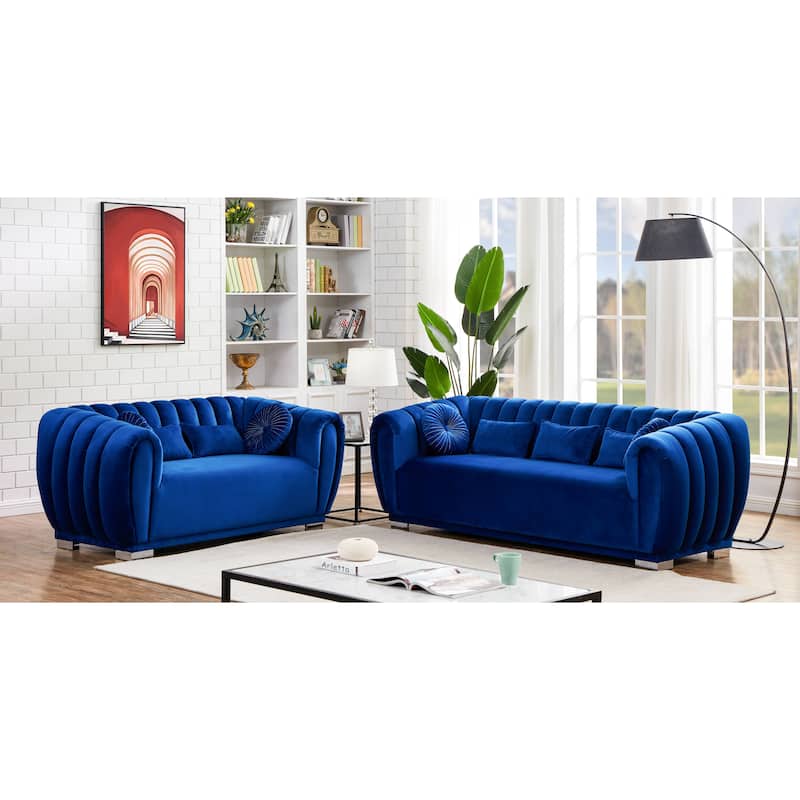 Kayley Luxury Velvet sofa love seat Standard Living Room Set - Blue